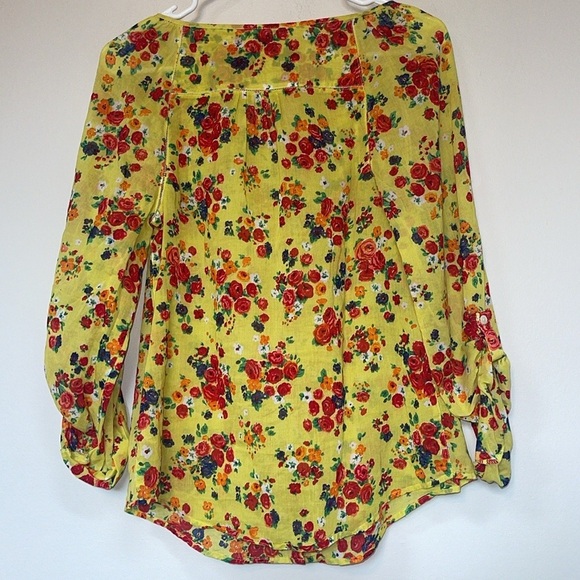 Anthropologie Postmark Womens Yellow Floral Blouse Long Sleeve Peasant 4 - Picture 4 of 7